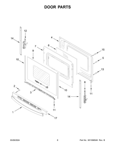 Door Parts Diagram and Parts List for WFE505W0JS4  Whirlpool Range