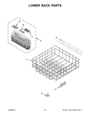 10 - Lower Rack Parts Diagram and Parts List for GLB14BBANA1  Whirlpool Dishwasher