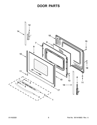 Door Parts Diagram and Parts List for YWFE505W0JW0  Whirlpool Range