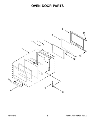 Oven Door Parts Diagram and Parts List for WOS31ES0JS00  Whirlpool Wall Oven