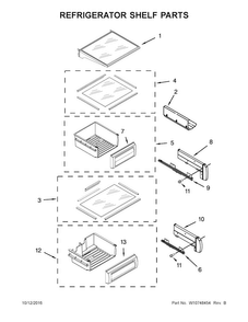 Refrigerator Shelf Parts Diagram and Parts List for KSSC36QTS10  KitchenAid Refrigerator