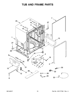 06 - TUB AND FRAME PARTS Diagram and Parts List for KDFE454CSS5  Whirlpool Dishwasher