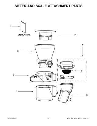 Sifter And Scale Attachment Parts Diagram and Parts List for KSMSFTA0  Whirlpool Mixer