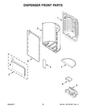 09 - Dispenser Front Parts Diagram and Parts List for WRX986SIHZ00  Whirlpool Refrigerator