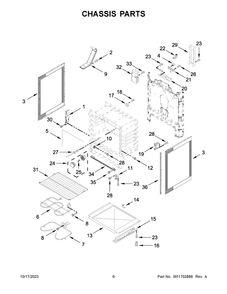Chassis Parts Diagram and Parts List for WFE505W0HB6  Whirlpool Range