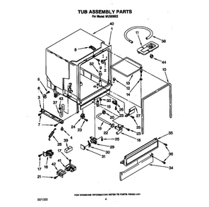 Tub Assembly Diagram and Parts List for WU300X2  Roper Dishwasher