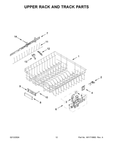 Upper Rack And Track Parts Diagram and Parts List for KDPM804KPS2  KitchenAid Dishwasher