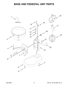 Base And Pedestal Unit Parts Diagram and Parts List for 5KSM55SXXCWH0  KitchenAid Mixer