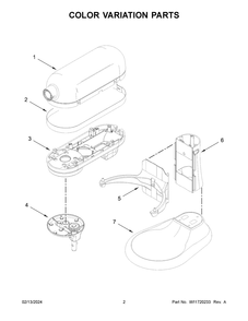 Color Variation Parts Diagram and Parts List for 5KSM55SXXPER0  KitchenAid Mixer