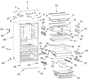 Cabinet And Shelf Parts Diagram and Parts List for WRFF3536SV00 WRFF3536SZ00-WRFF3536SW00 Whirlpool Refrigerator