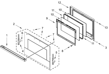 Lower Oven Door Parts Diagram and Parts List for JOEDC330RM00  Whirlpool Wall Oven