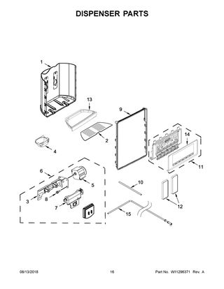 Dispenser Parts Diagram and Parts List for WRSA88FIHN00  Whirlpool Refrigerator