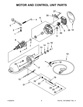 Motor And Control Unit Parts Diagram and Parts List for 5KSM95CWH0  Whirlpool Mixer