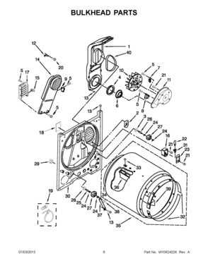 03 - BULKHEAD PARTS Diagram and Parts List for YMEDC400BW0  Whirlpool Dryer
