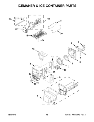 Icemaker & Ice Container Parts Diagram and Parts List for WRX735SDHZ01  Whirlpool Refrigerator