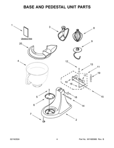 Base And Pedestal Unit Parts Diagram and Parts List for 5KSM95PSEBS5  KitchenAid Mixer