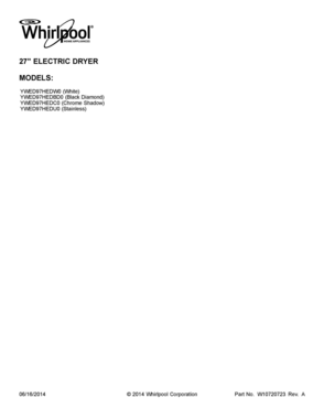 01 - COVER SHEET Diagram and Parts List for YWED97HEDC0  Whirlpool Dryer