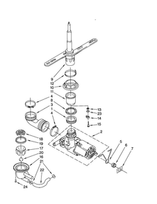 Pump And Spray Arm Diagram and Parts List for DU850DWGB2  Whirlpool Dishwasher