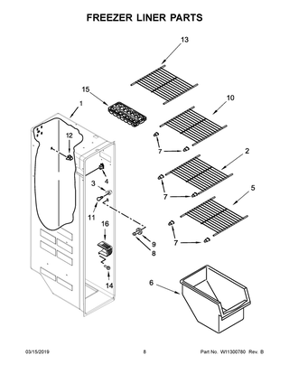 Freezer Liner Parts Diagram and Parts List for WRS312SNHM01  Whirlpool Refrigerator