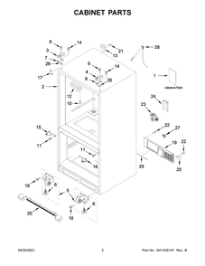 Cabinet Parts Diagram and Parts List for WRFA32SMHZ05  Whirlpool Refrigerator