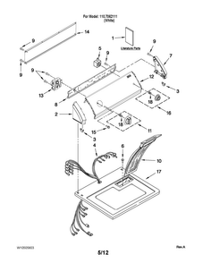 Top And Console Parts Diagram and Parts List for 1107062111  Kenmore Dryer
