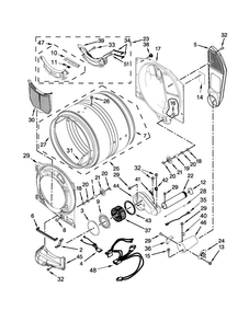 Bulkhead Parts Diagram and Parts List for WGD72HEDW0  Whirlpool Dryer