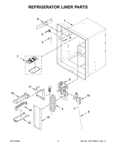 Refrigerator Liner Parts Diagram and Parts List for WRF555SDHW10  Whirlpool Refrigerator