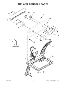 Top And Console Parts Diagram and Parts List for 11072332512  Kenmore Dryer