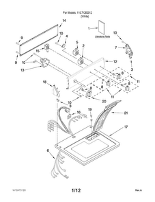 Top And Console Parts Diagram and Parts List for 11071252012  Kenmore Dryer