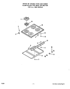 Main Top Diagram and Parts List for 1833*0A  Roper Wall Oven