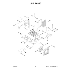 Unit Parts Diagram and Parts List for WRSF5836RZ00  Whirlpool Refrigerator