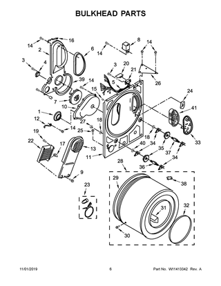 Bulkhead Parts Diagram and Parts List for 8TLDR3822HQ0  Whirlpool Dryer