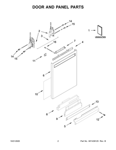 Door And Panel Parts Diagram and Parts List for KDFM404KBS0  Whirlpool Dishwasher