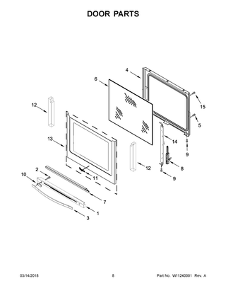 Door Parts Diagram and Parts List for WFE540H0ES2  Whirlpool Range