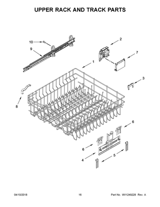 Upper Rack And Track Parts Diagram and Parts List for IDT930SAGX0  Whirlpool Dishwasher