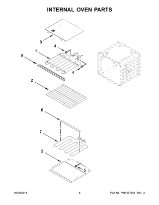 Internal Oven Parts Diagram and Parts List for KOST107ESS03  Whirlpool Wall Oven