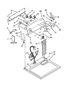 Top And Console Parts Diagram and Parts List for 3DWED4900YW1  Whirlpool Dryer