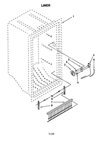 Liner Diagram and Parts List for EV120FXG06  Whirlpool Freezer