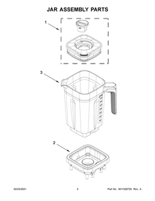 Jar Assembly Parts Diagram and Parts List for 5KSB1325ZER0  Whirlpool Blender