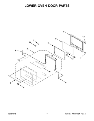 Lower Oven Door Parts Diagram and Parts List for WODA7EC0HN01  Whirlpool Wall Oven