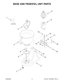 Base And Pedestal Unit Parts Diagram and Parts List for 5KSM125BPL5  KitchenAid Mixer