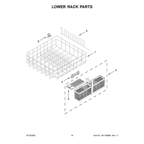 Lower Rack Parts Diagram and Parts List for KDTS424SBE0  KitchenAid Dishwasher