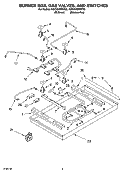 BURNER BOX, GAS VALVES, AND SWITCHES Diagram and Parts List for KGCV566MMT02  KitchenAid Cooktop