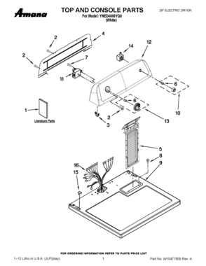 01 - TOP AND CONSOLE PARTS Diagram and Parts List for YNED4600YQ0  Whirlpool Dryer