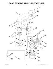 Case, Gearing And Planetary Unit Diagram and Parts List for 5KSM156RGEIB0  KitchenAid Mixer