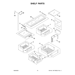 Shelf Parts Diagram and Parts List for KBBR306ESS06  KitchenAid Refrigerator