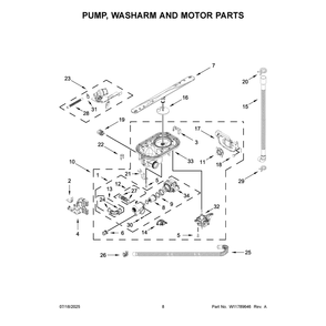 Pump, Washarm And Motor Parts Diagram and Parts List for KDTS424SBE0  KitchenAid Dishwasher