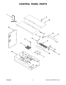 02 - Control Panel Parts Diagram and Parts List for JMW2427LM03  Whirlpool Microwave Oven Combo
