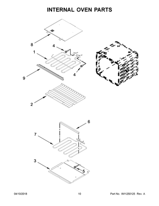 Internal Oven Parts Diagram and Parts List for KODT100ESS03  Whirlpool Wall Oven