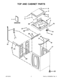 TOP AND CABINET PARTS Diagram and Parts List for 2DWTW5500XW1  Whirlpool Washer
